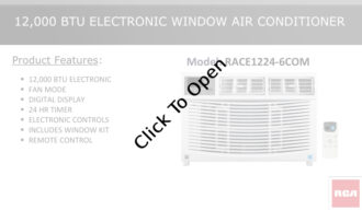RCA RACE1224-6COM 12000 BTUs Window Air Conditioner Spec Sheet RCA RACE1224-6COM 12000 BTUs Window Air Conditioner Spec Sheet