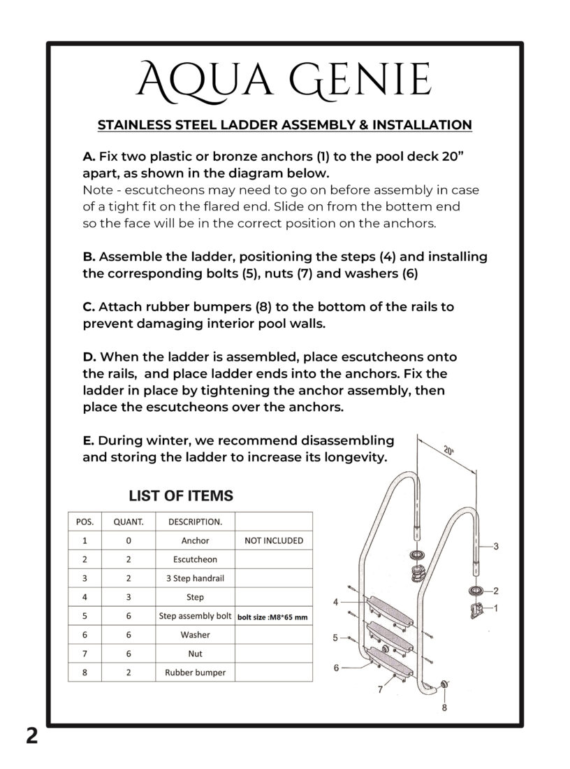 Aqua Genie Ladder Assembly Aqua Genie Ladder Assembly