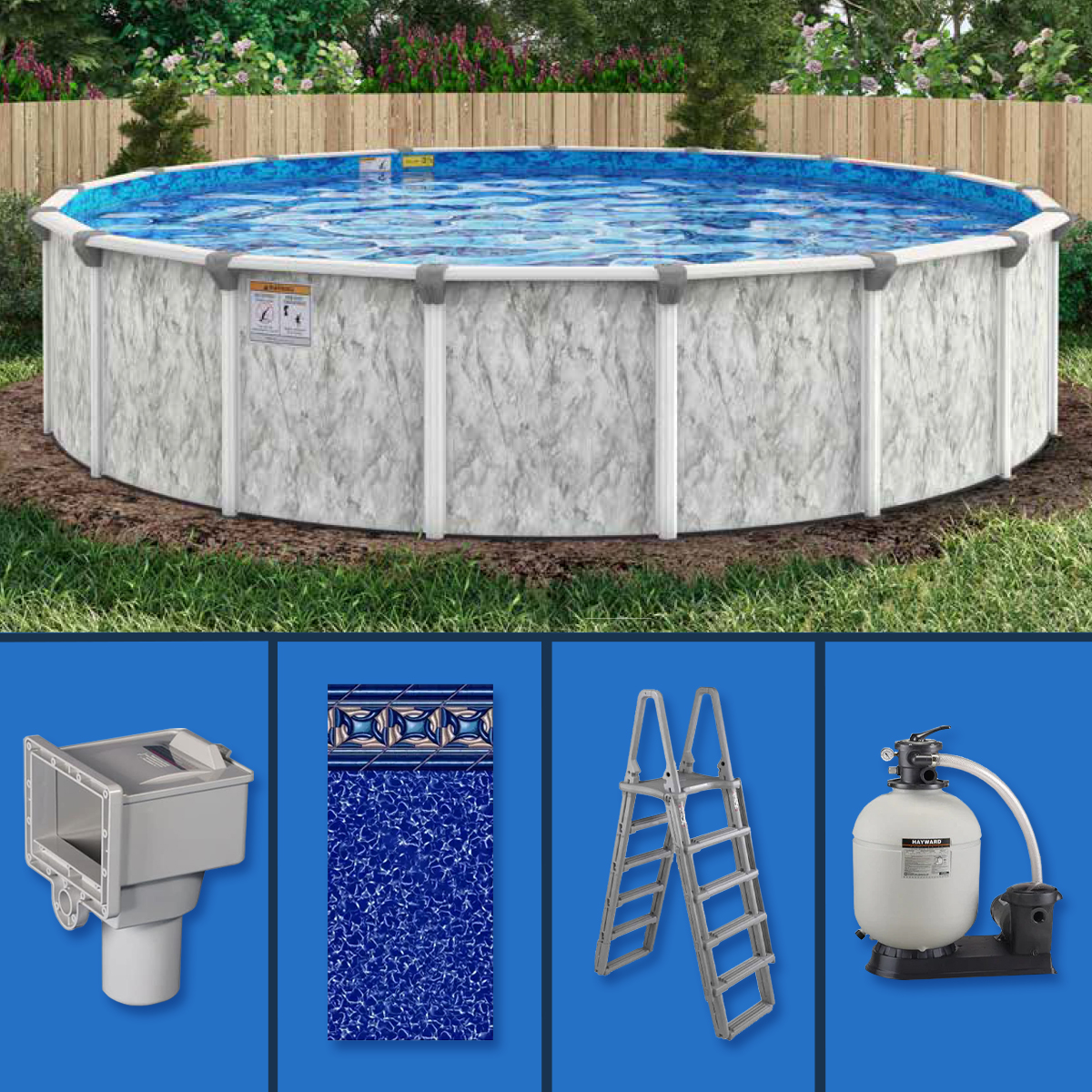 27' Round Sea Shore Above Ground Pool Kit Package - Pool Warehouse