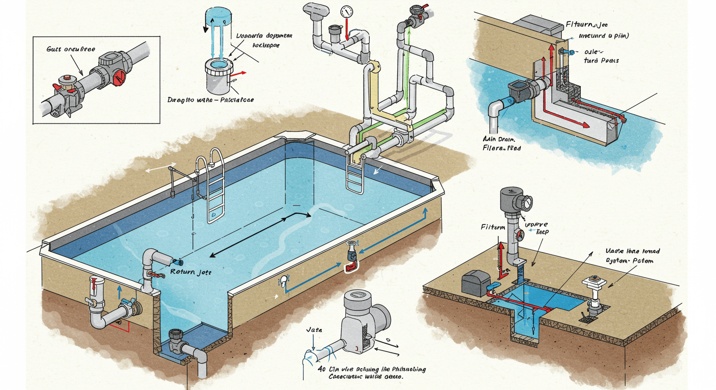 Swimming Pool Plumbing Diagrams - Inground Pool Kit Plumbing Layouts, image size:1408x768