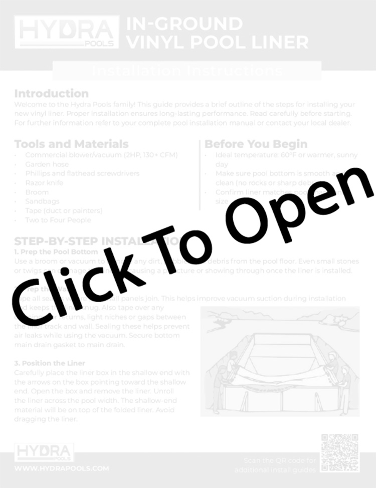 Hydra In ground Vinyl Pool Liner Installation Manual Page